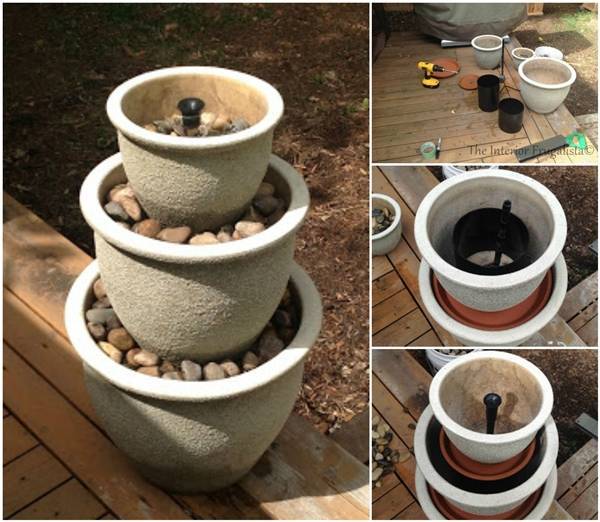 40+ Creative DIY Water Features For Your Garden --> DIY Plant Pot Water Fountain