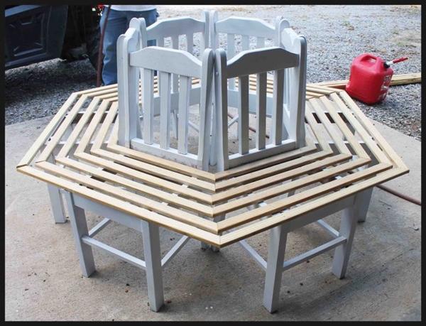 Creative Ideas - How to Build a Bench Around a Tree Using Old Kitchen Chairs 4