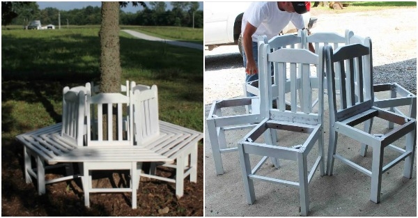 Creative Ideas - How to Build a Bench Around a Tree Using Old Kitchen Chairs