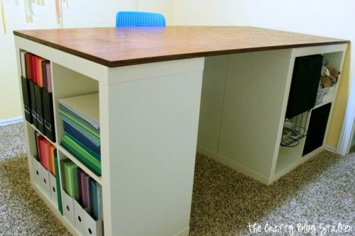 25+ Creative DIY Projects to Make a Craft Table --> How to Make Your Own Custom Craft Table Using Ikea Kallax Shelves and a Tabletop