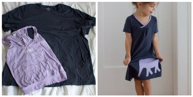 15+ Creative Ways To Repurpose Men's Shirt Into Little Girl's Dress -- Men’s T-Shirt to Girl’s Dress