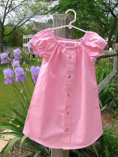 15+ Creative Ways To Repurpose Men's Shirt Into Little Girl's Dress -- Turn Men's Shirt into Little Girl's Peasant Dress