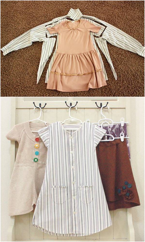 15+ Creative Ways To Repurpose Men's Shirt Into Little Girl's Dress -- Repurpose Men’s Shirt Into Toddler Dress