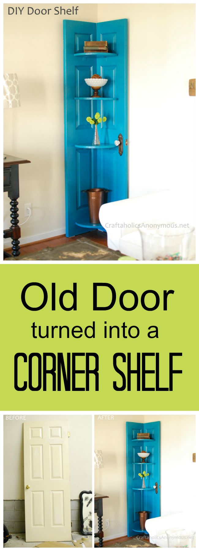 DIY Corner Shelf from an Old Door