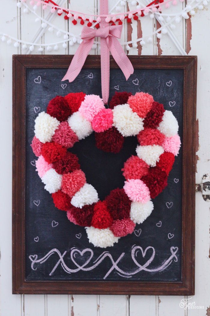 DIY Pom Pom Heart Shaped Wreath