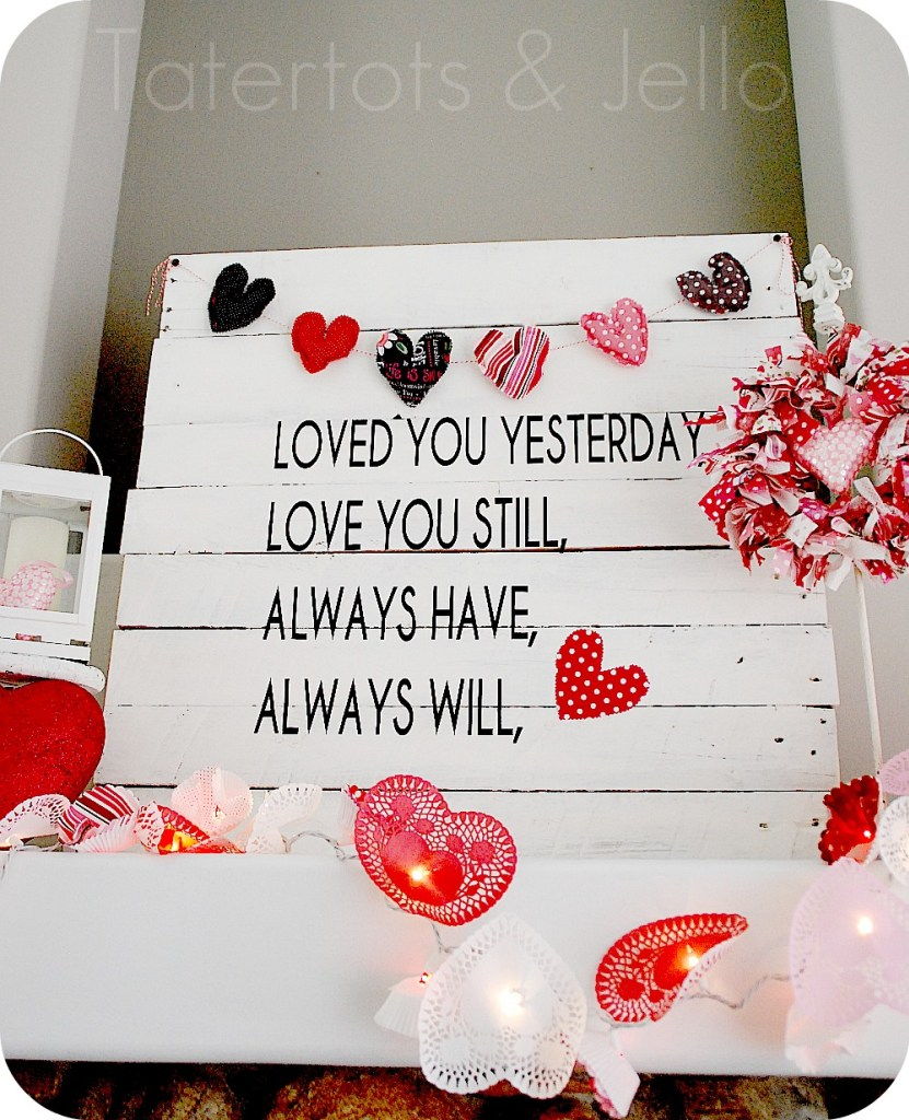 Valentine's Day Pallet Art and Doily Mantel